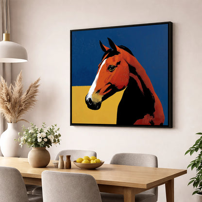 Bold Chestnut Portrait horse portrait wall art displayed in a dining room