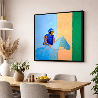 Paddock Serenity racing horse wall art displayed in a dining room