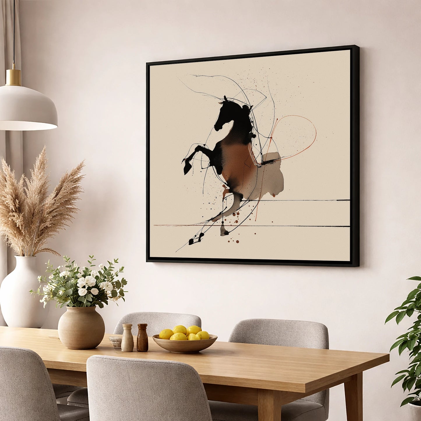 Untamed Spirit horse portrait wall art displayed in a dining room