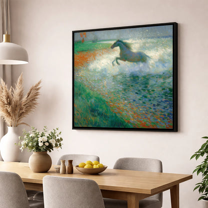 Luminous Surf Canter beach horse wall art displayed in a dining room