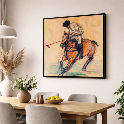 Heat of the Chukka polo horse wall art displayed in a dining room