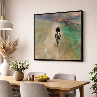 The Track Home racing horse wall art displayed in a dining room