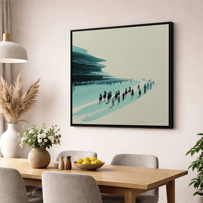 The Final Curve racing horse wall art displayed in a dining room