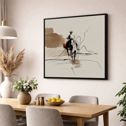 The Lone Rider western horse wall art displayed in a dining room
