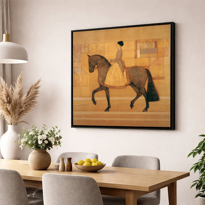Golden Era Dressage dressage horse wall art displayed in a dining room