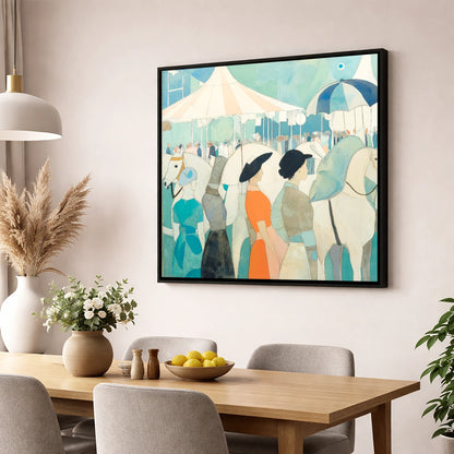 Trackside Elegance racing horse wall art displayed in a dining room