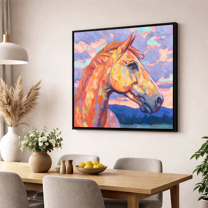 Prismatic Equine Portrait horse portrait wall art displayed in a dining room