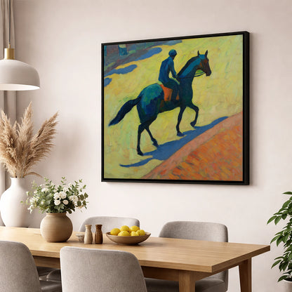 Rhythm on the Gallops racing horse wall art displayed in a dining room