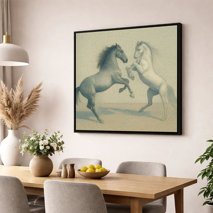 Timeless Equine Encounter wild horses wall art displayed in a dining room