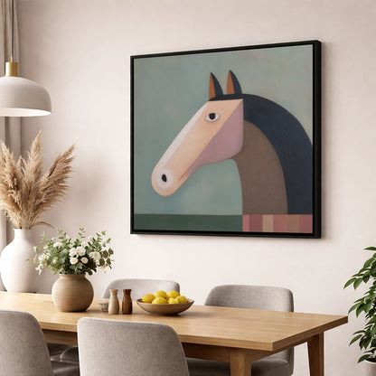 Modernist Equine Form horse portrait wall art displayed in a dining room