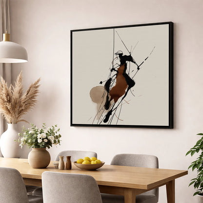 Dynamic Polo Strike polo horse wall art displayed in a dining room
