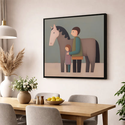 Standing Together horse & rider wall art displayed in a dining room