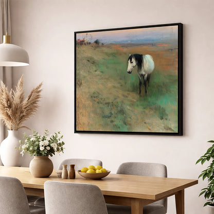 Dusk on the Headland horse landscape wall art displayed in a dining room