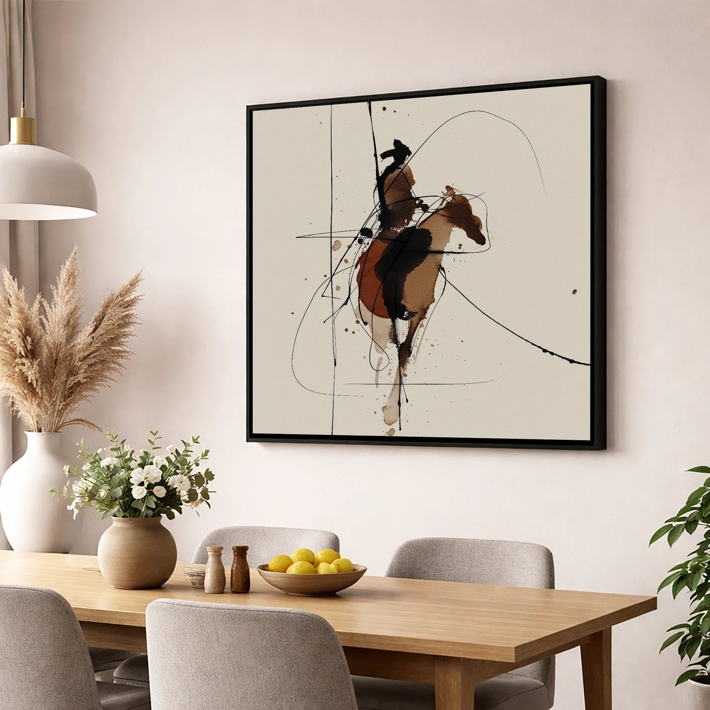 Shadows of the Frontier western horse wall art displayed in a dining room