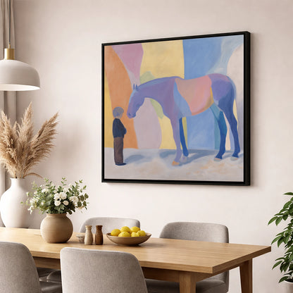 Shared Silence horse & rider wall art displayed in a dining room