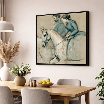 The Shared Journey horse & rider wall art displayed in a dining room