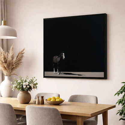 Solitary in Shadow horse portrait wall art displayed in a dining room