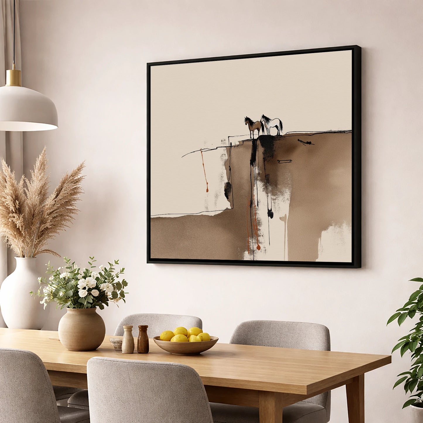 Horizon Companions wild horses wall art displayed in a dining room