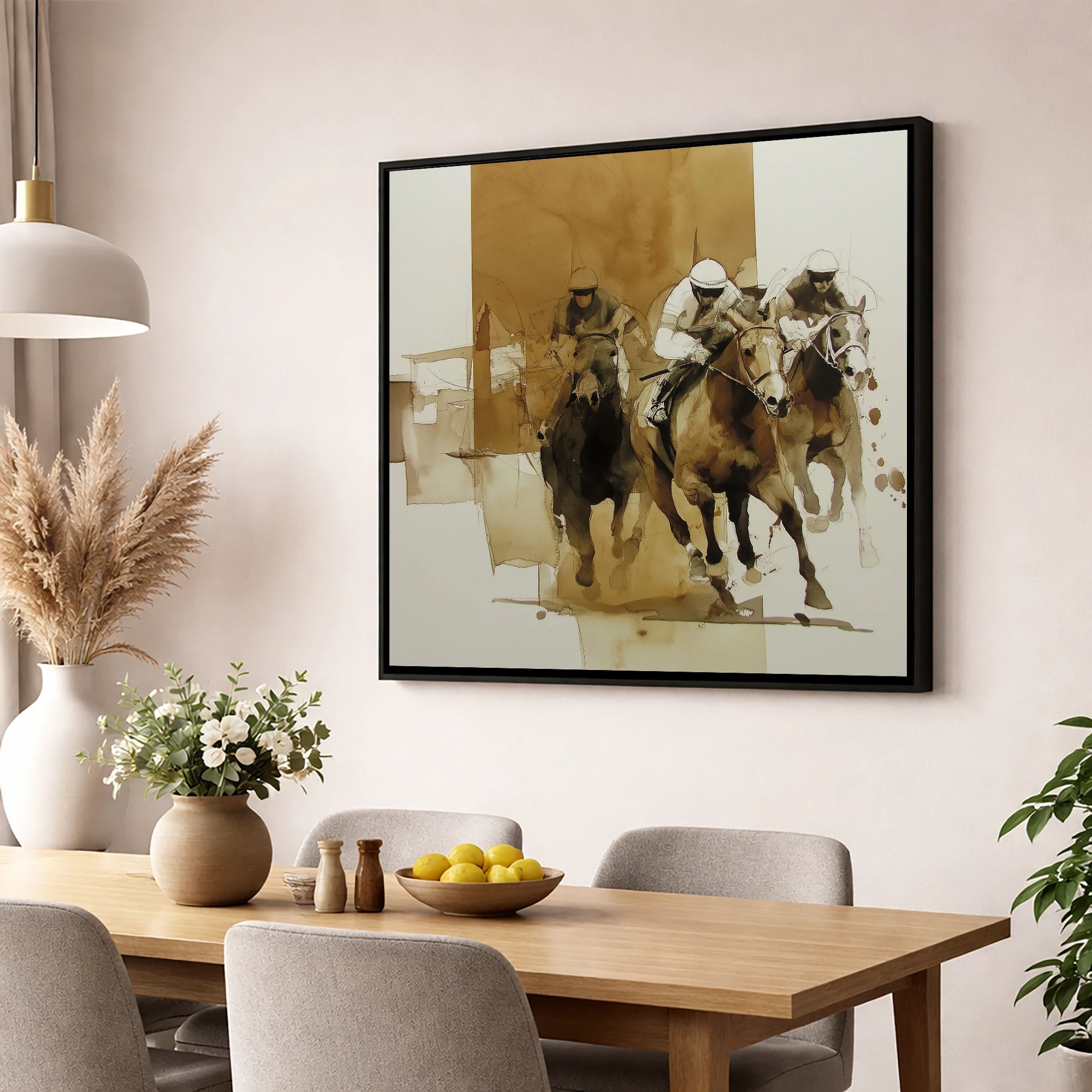 The Final Furlong racing horse wall art displayed in a dining room