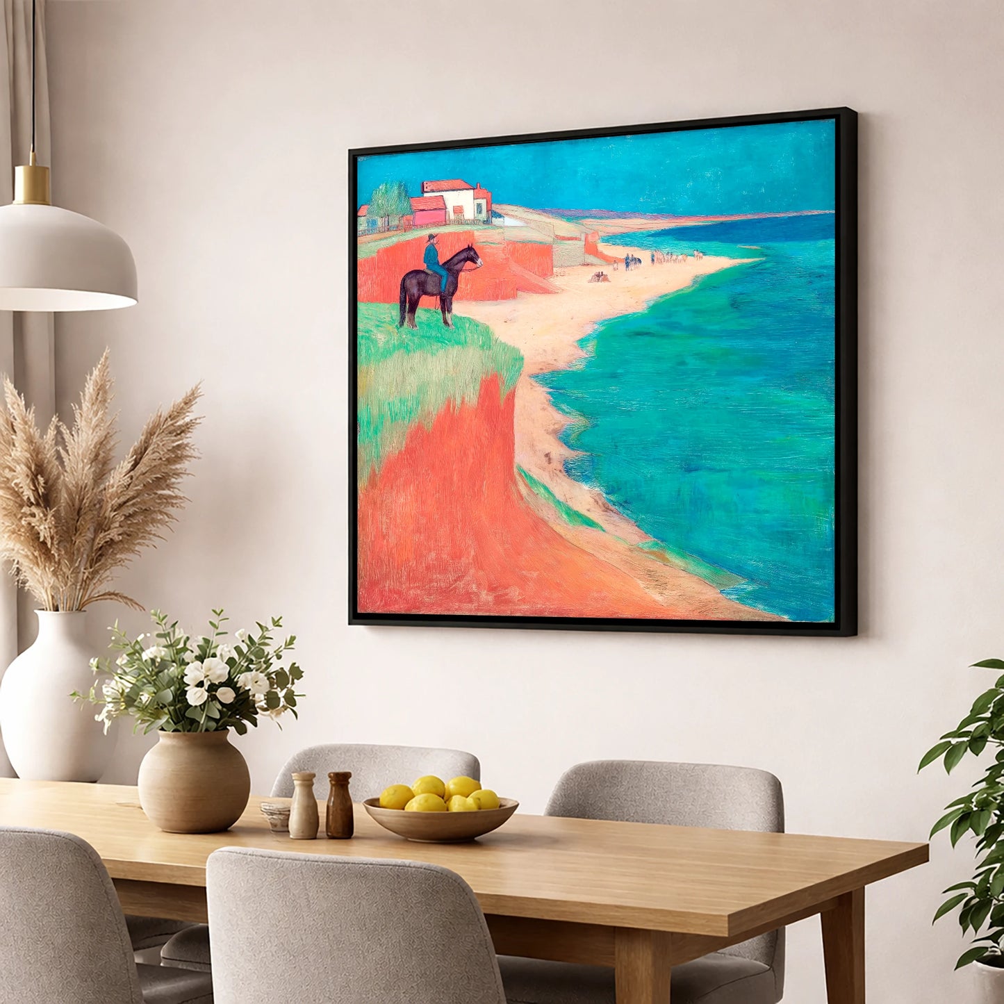 The Coastal Vantage horse landscape wall art displayed in a dining room