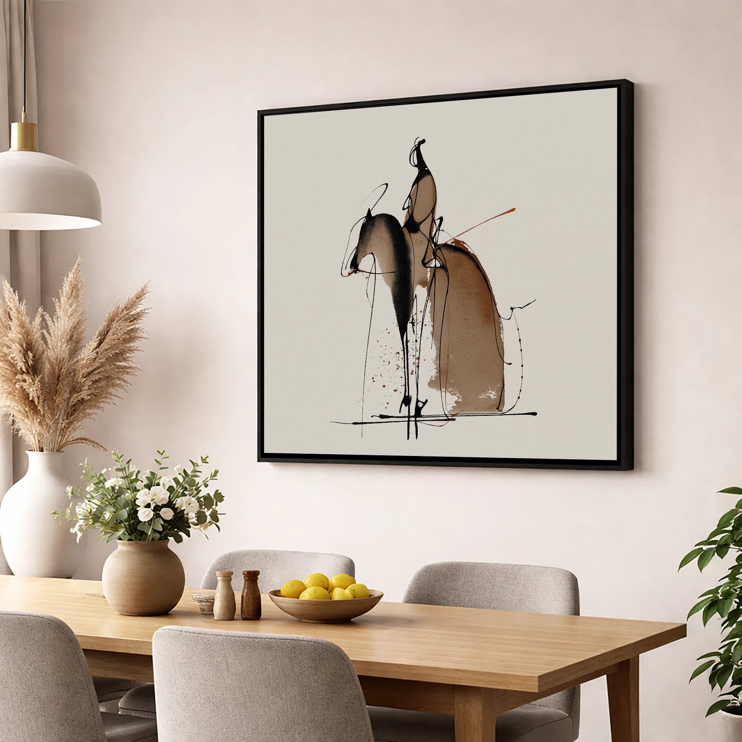 Collected Elegance dressage horse wall art displayed in a dining room