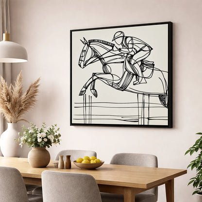 The Perfect Arc show jumping horse wall art displayed in a dining room