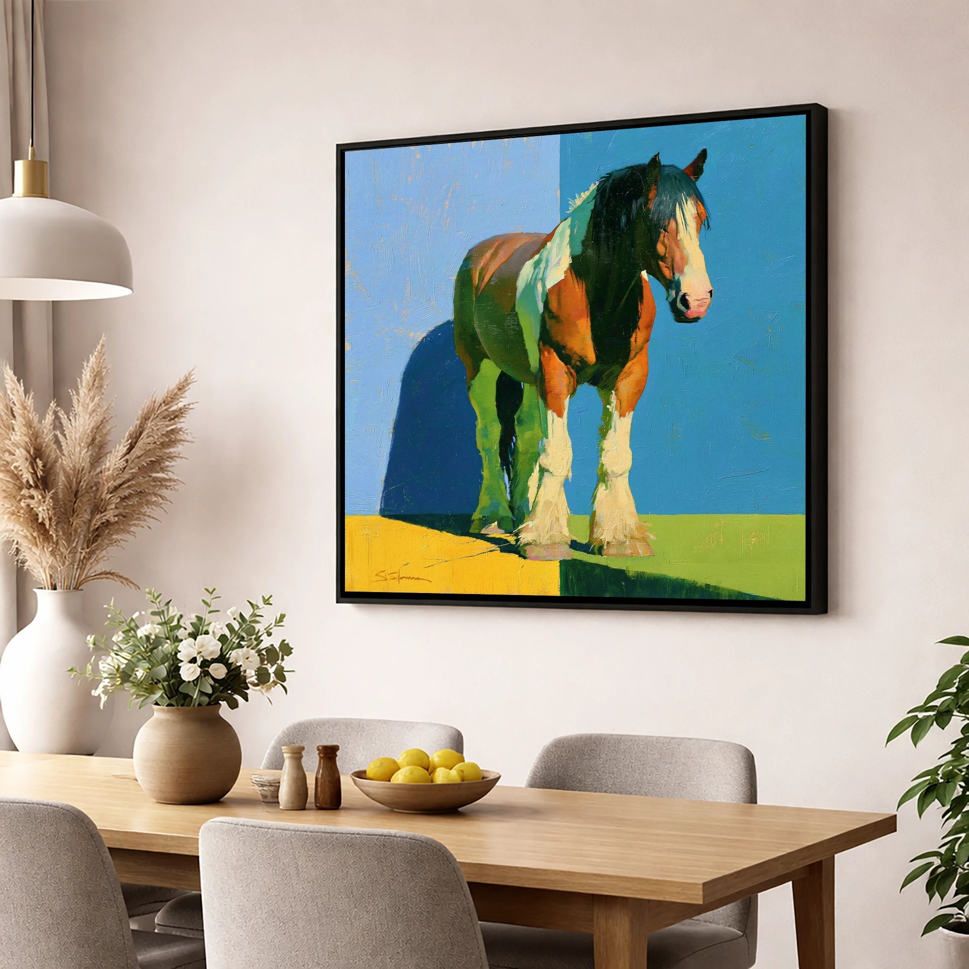 Heavy Horse in Bright Sunlight horse breed wall art displayed in a dining room