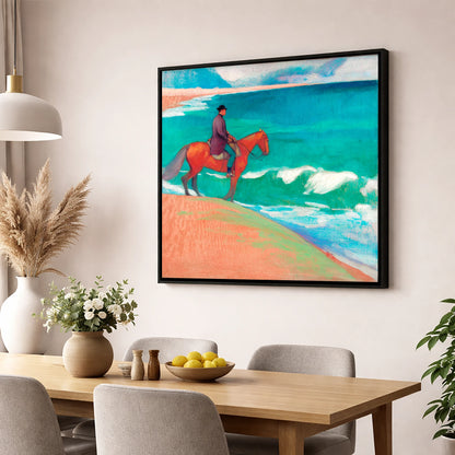 Chestnut By The Emerald Shore horse landscape wall art displayed in a dining room