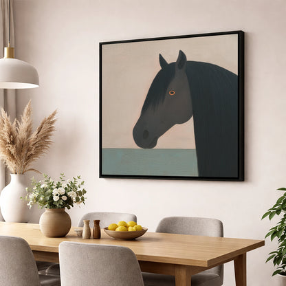 The Charcoal Profile horse breed wall art displayed in a dining room