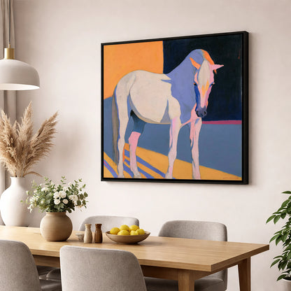 Vibrant Colour Block Grey Horse horse breed wall art displayed in a dining room