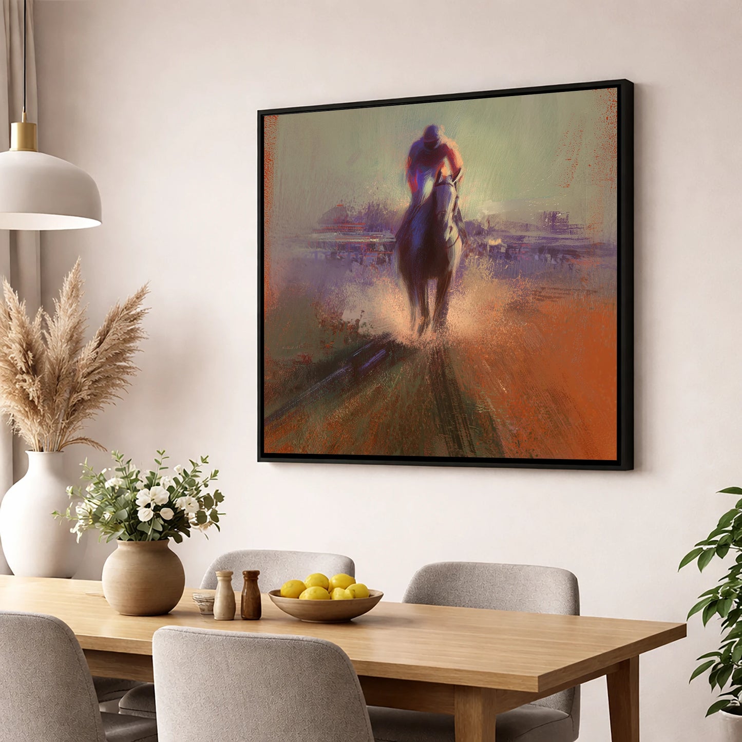 The Final Furlong racing horse wall art displayed in a dining room