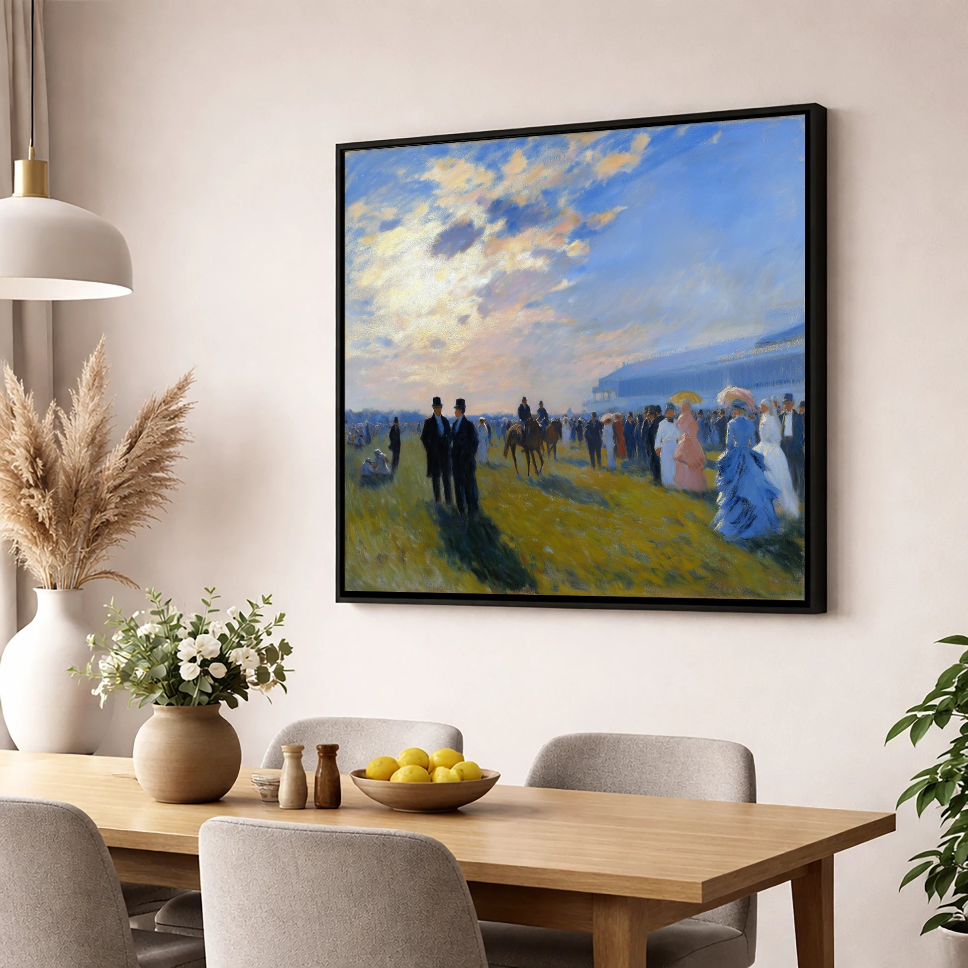 Society at the Races racing horse wall art displayed in a dining room