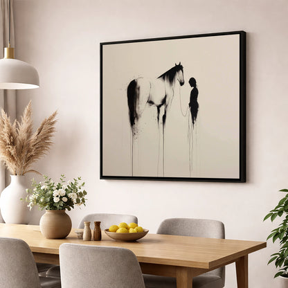 The Unspoken Bond horse & rider wall art displayed in a dining room
