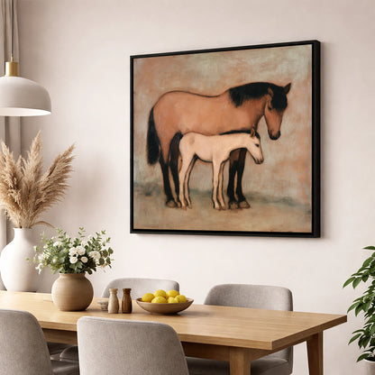 Timeless Bond mare & foal wall art displayed in a dining room