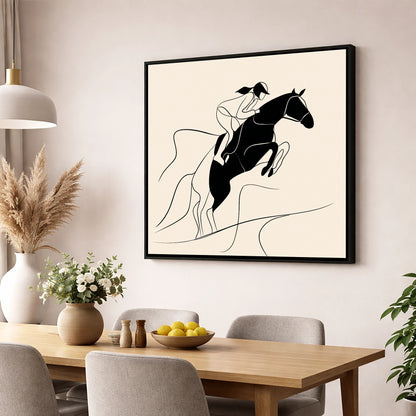 Fluid Ascent show jumping horse wall art displayed in a dining room