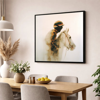 Echoes of the Track racing horse wall art displayed in a dining room