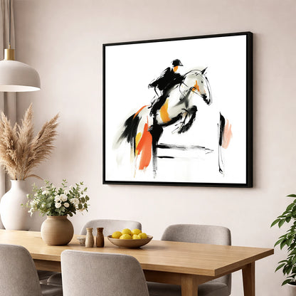 Spirited Ascent show jumping horse wall art displayed in a dining room