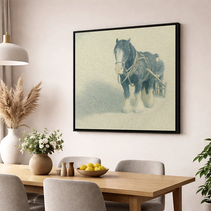 Steadfast in the Field working horse wall art displayed in a dining room