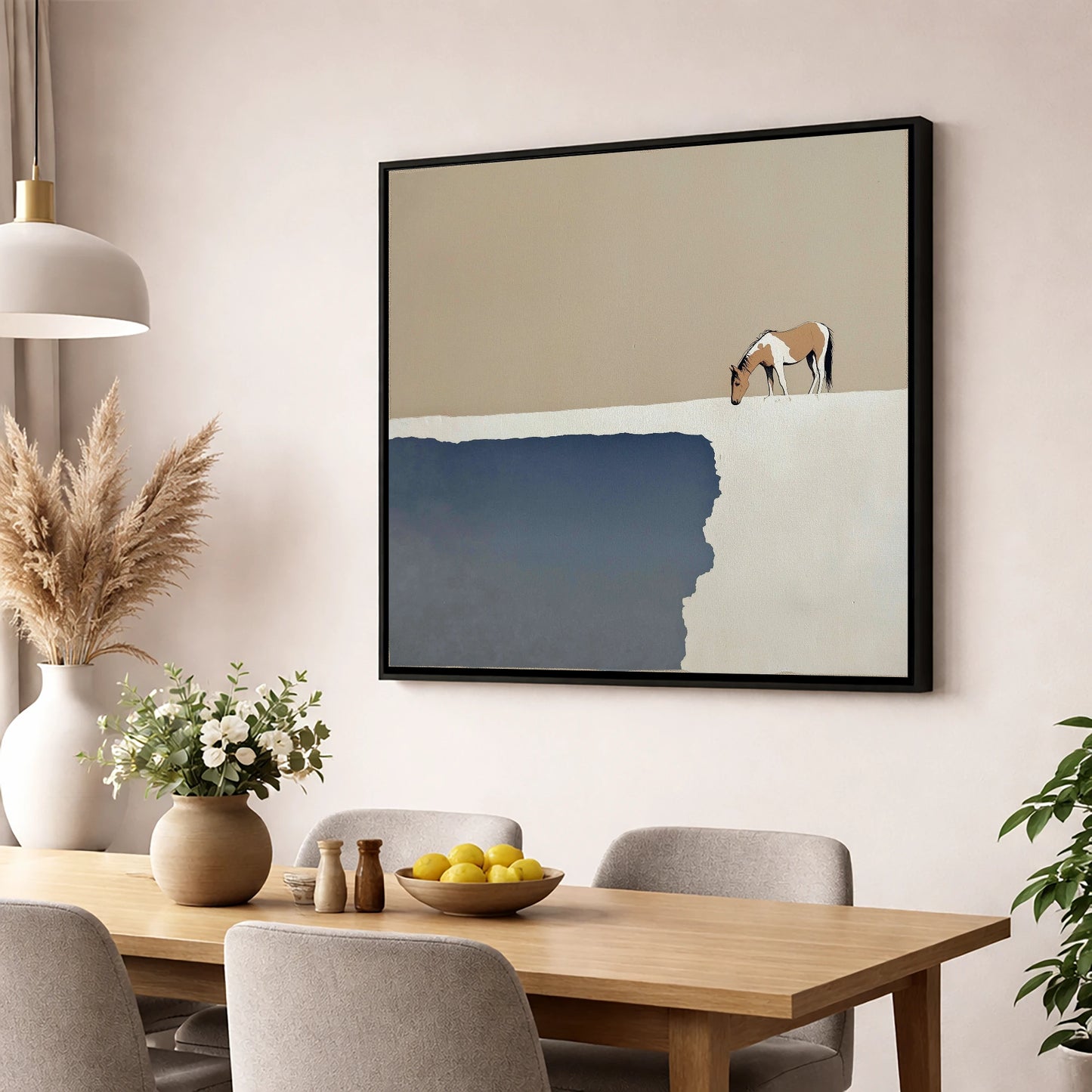 The Quiet Expanse horse landscape wall art displayed in a dining room