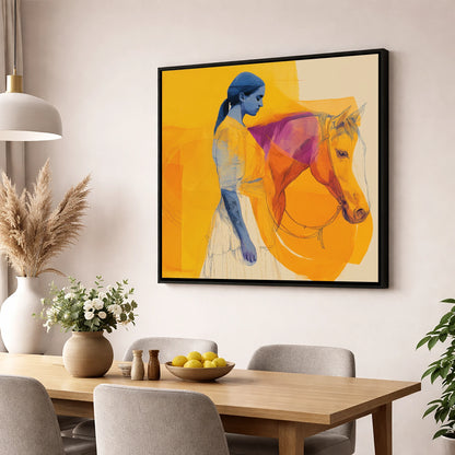 Vivid Bond horse & rider wall art displayed in a dining room
