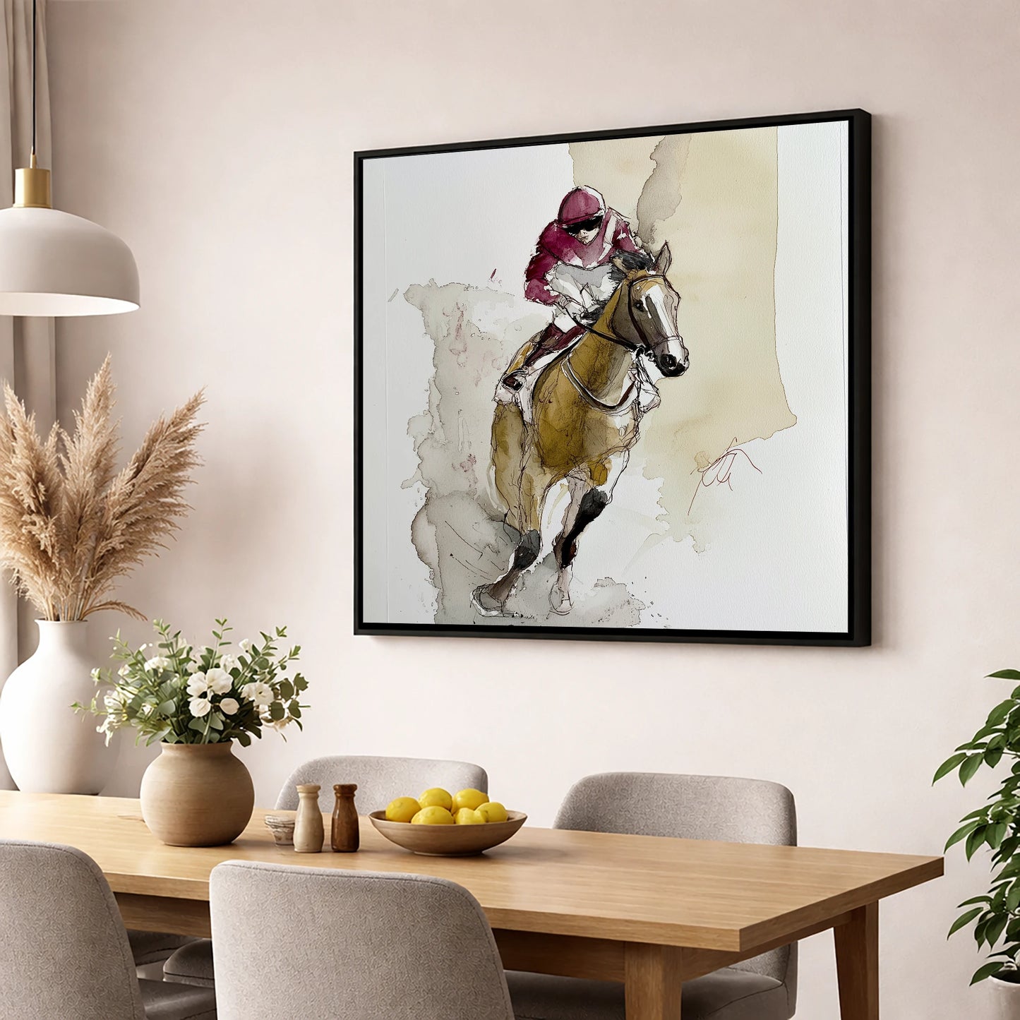 The Final Furlong racing horse wall art displayed in a dining room