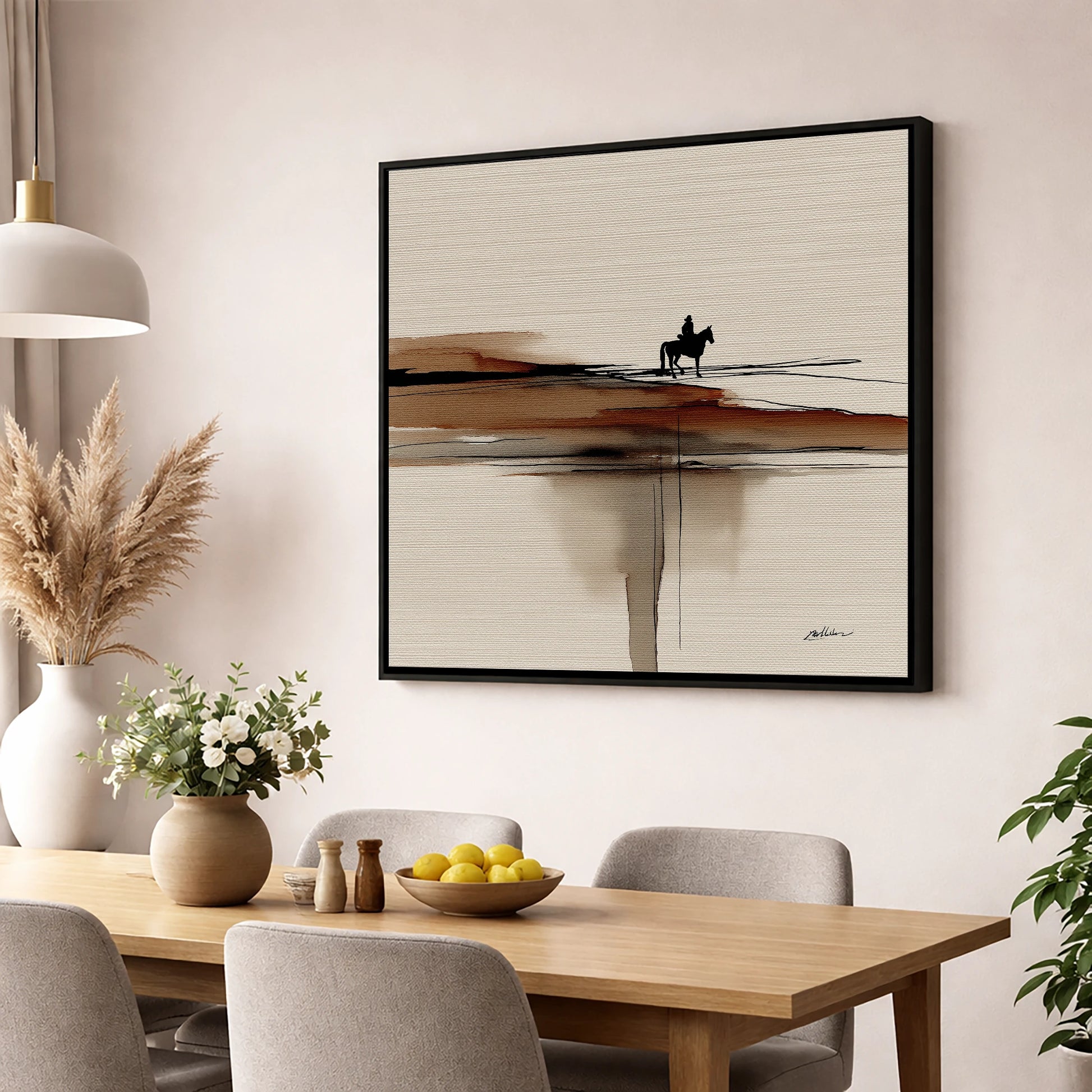 Horizon Rider western horse wall art displayed in a dining room