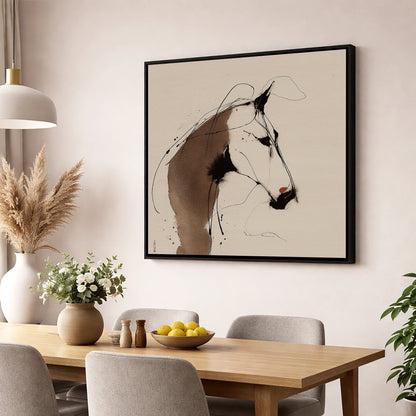Fluid Sepia Profile horse portrait wall art displayed in a dining room