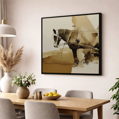 Sepia Heavy Horse Study working horse wall art displayed in a dining room