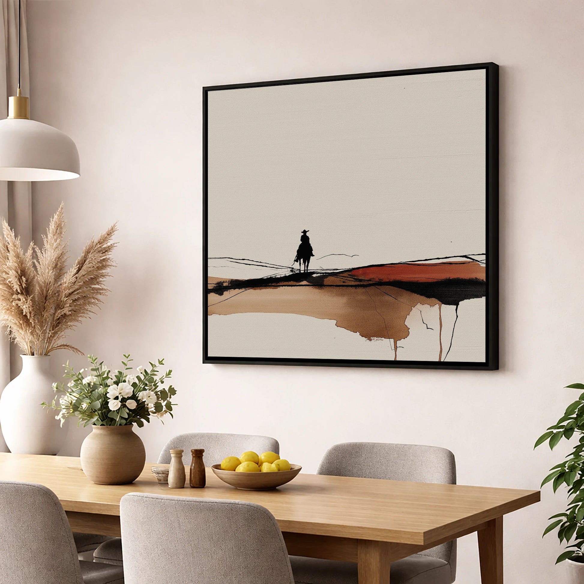 Solitary Western Horizon western horse wall art displayed in a dining room