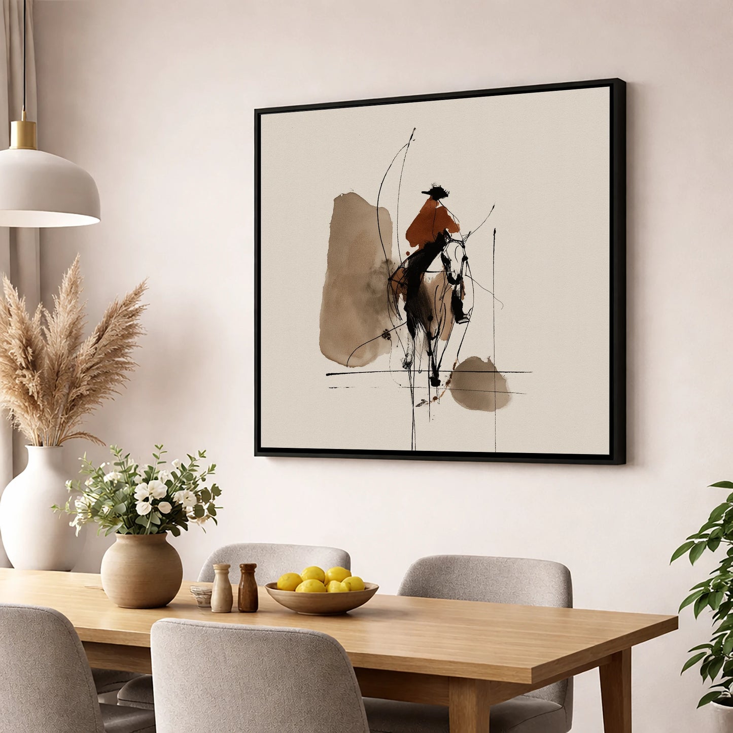 Terracotta Vaquero western horse wall art displayed in a dining room