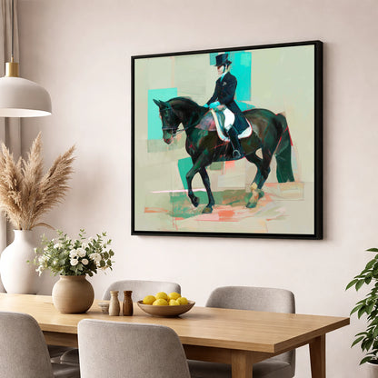 Contemporary Collection dressage horse wall art displayed in a dining room