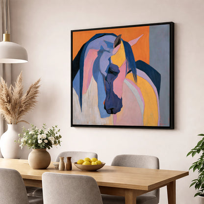 Colourful Abstract Horse Profile horse breed wall art displayed in a dining room