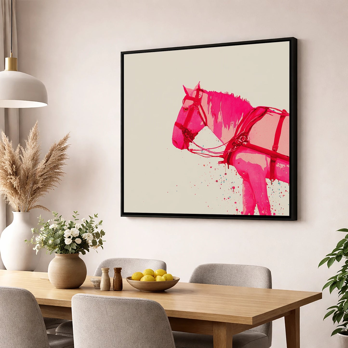 Vibrant Harness Profile working horse wall art displayed in a dining room