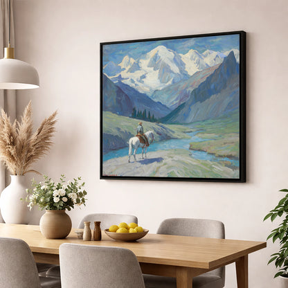 Into the High Country horse landscape wall art displayed in a dining room